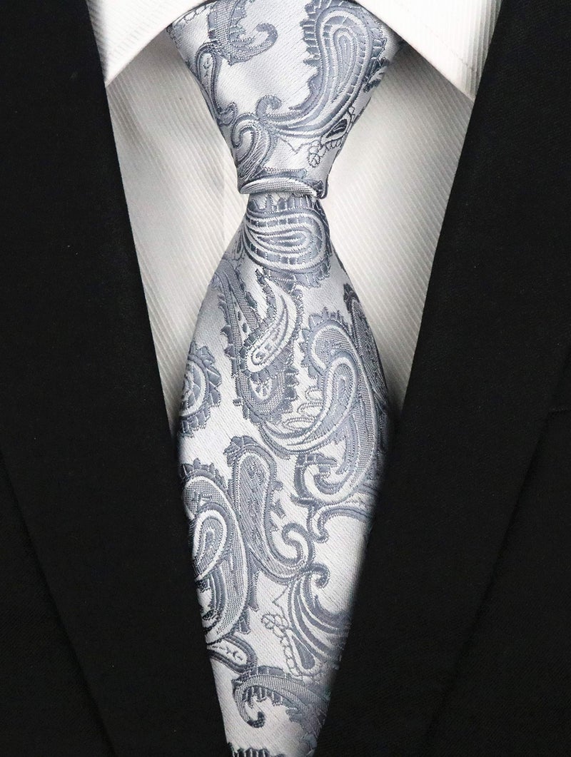 Secdtie Men's Big Boys Silk Ties Skinny Silver Grey Formal Business Necktie Collections - Image 2